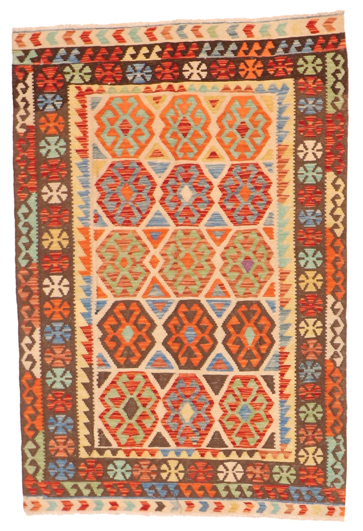 4x6 - Kilim Fine Wool All Over Rectangle - Hand Knotted Rug