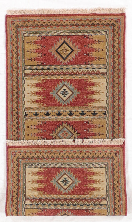 2.6x5.11 Runner - Karajeh Wool Geometric Rectangle - Hand Knotted Rug — 64449