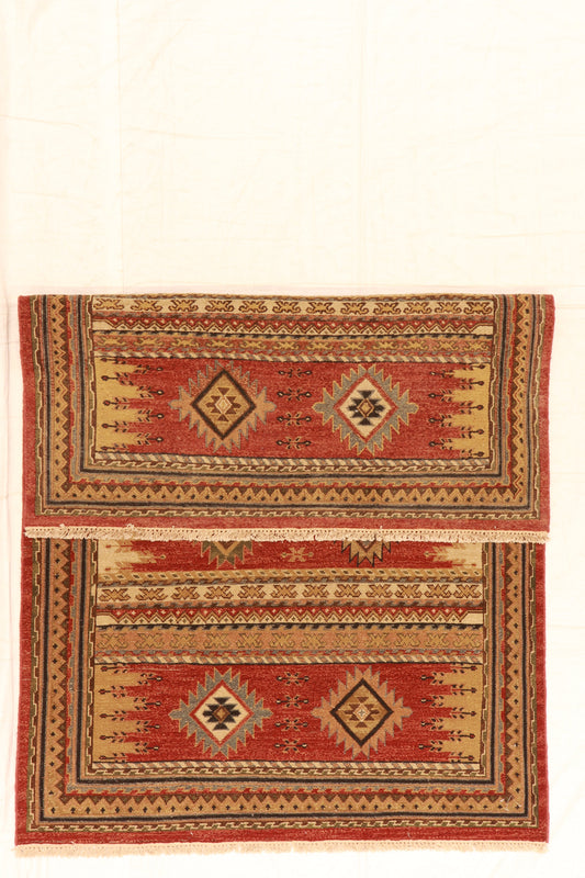 4x6 - Karajeh Fine/Wool Geometric Rectangle - Hand Knotted Rug