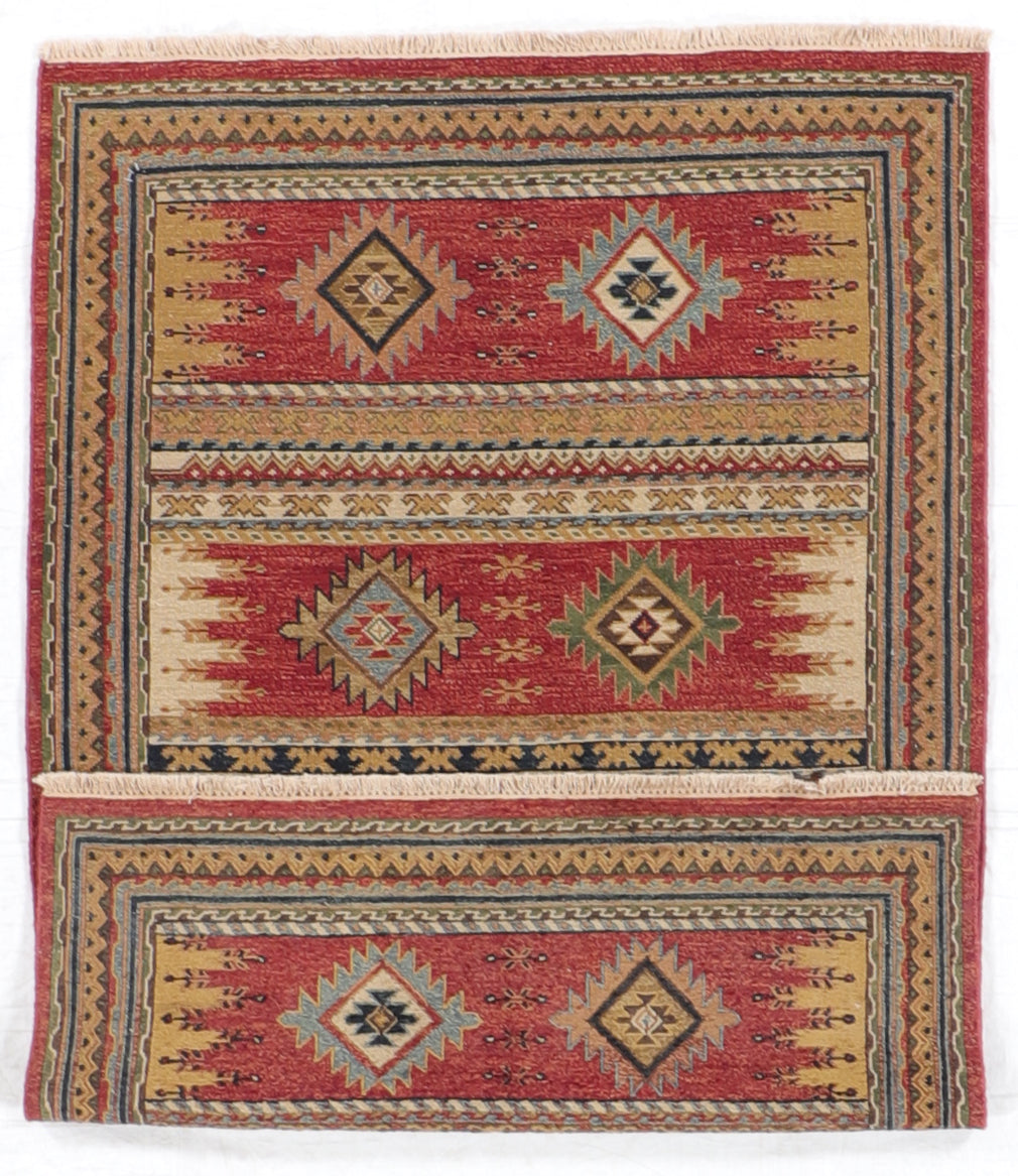 4x6 - Karajeh Wool Geometric Rectangle - Hand Knotted Rug