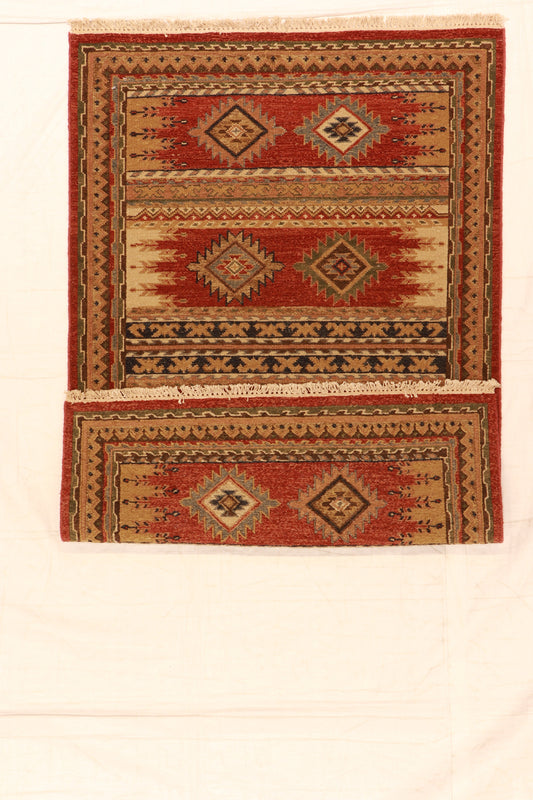 3x5 - Karajeh Fine/Wool Geometric Rectangle - Hand Knotted Rug