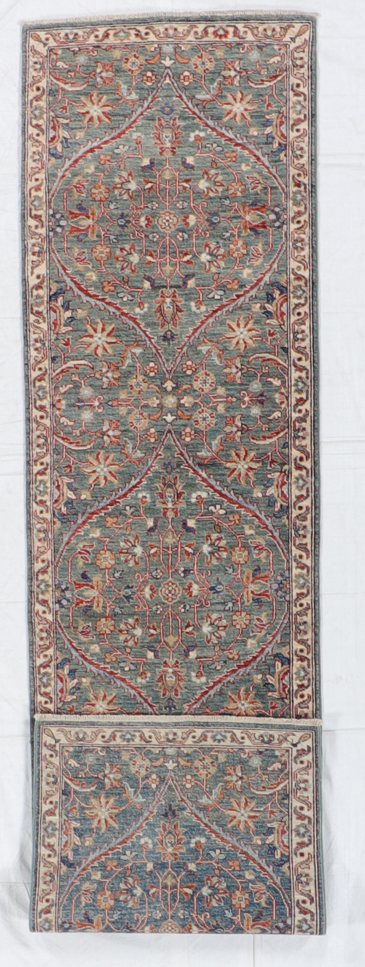W 2.6 L 10 Sarouk Runner 100% Wool Hand-Woven All Over Design - 65368