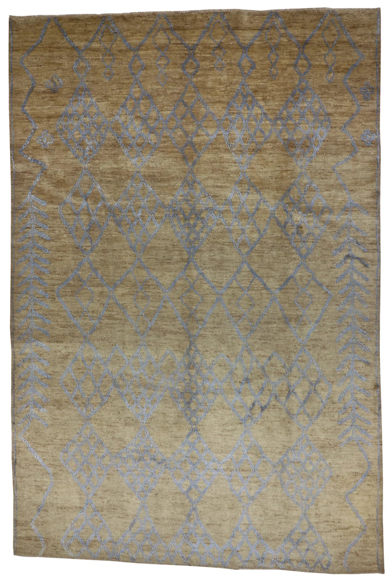W 9.8 - L 14.2 - Moroccan Wool Contemporary Rectangle - Finest Hand-Knotted Quality Wool - 65534