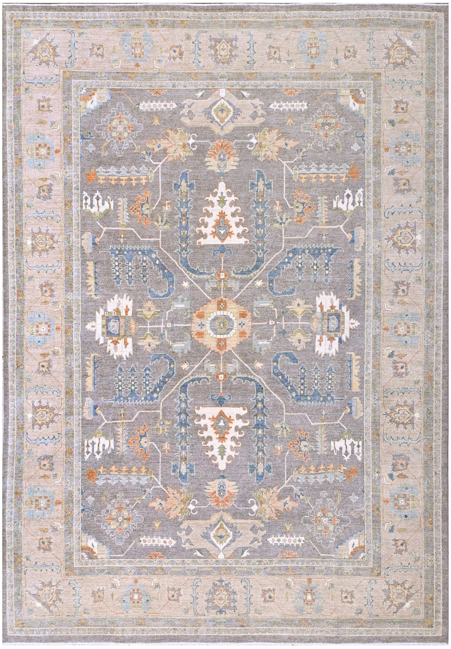 W 9.1 L 11.11 Oushak 100% Wool Hand-Woven All Over Design - 66010