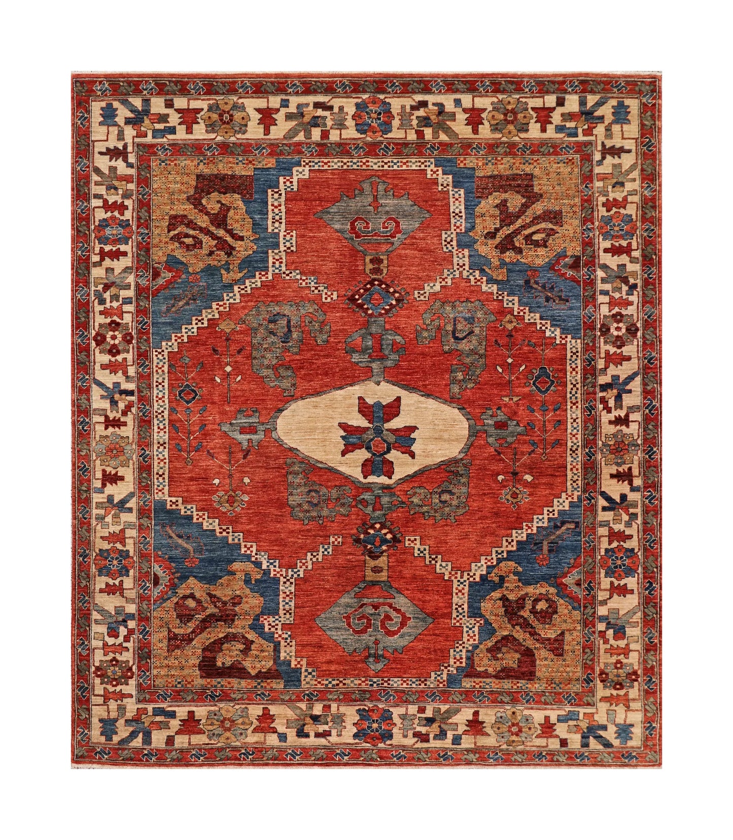 W 8.4 - L 9.10 - Serapie Wool Traditional Rectangle - Finest Hand-Knotted Quality Wool - 66022