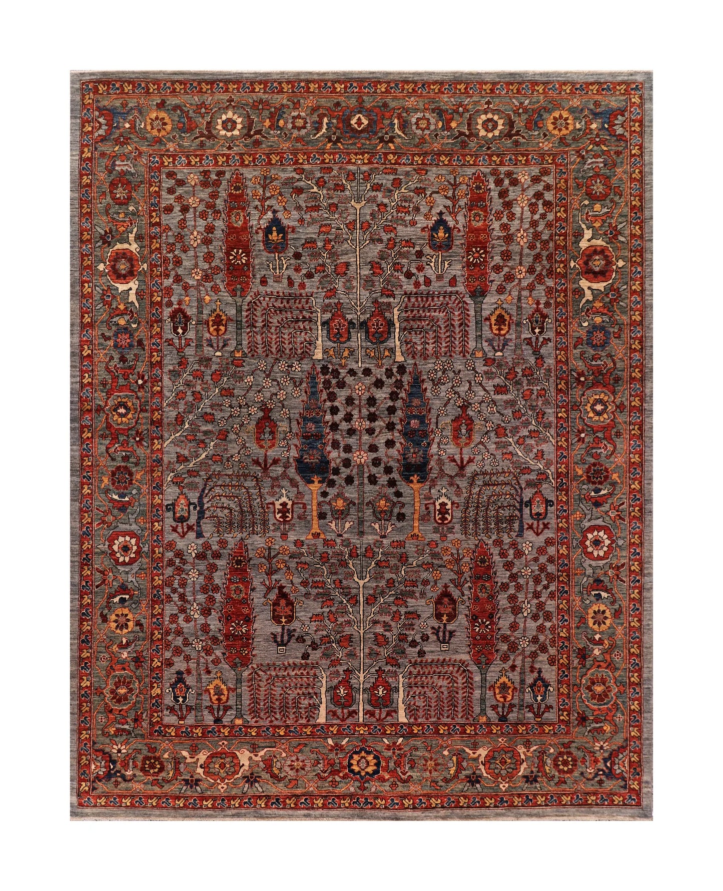 W 7.9 - L 9.11 - Tree of Life Wool Transitional Rectangle - Finest Hand-Knotted Quality Wool - 66040