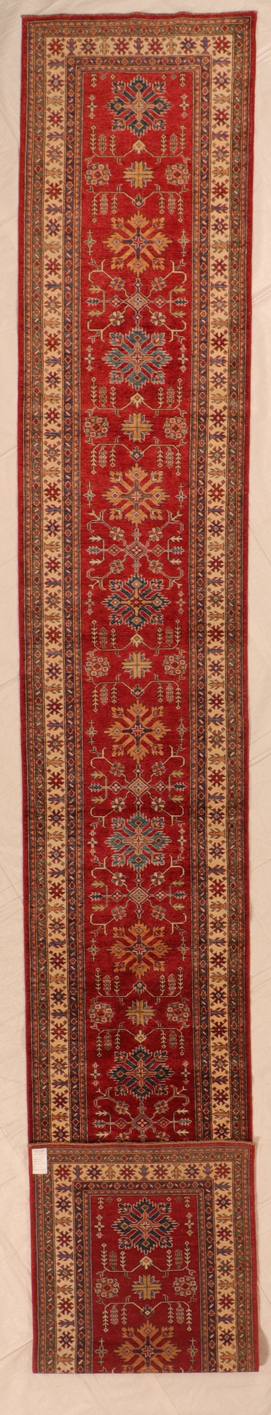 Runner - Karajeh Wool Geometric Rectangle - Hand Knotted Rug — 66103