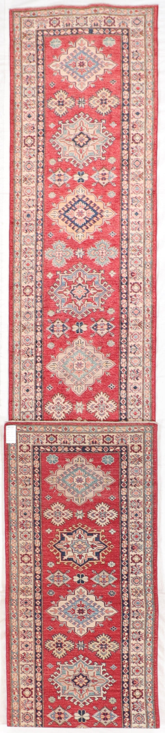 Runner - Karajeh Wool Geometric Rectangle - Hand Knotted Rug — 66104