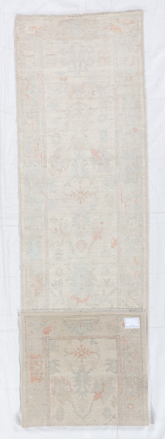 W 2.9 L 11.7 Oushak Runner 100% Wool Hand-Woven All Over Design - 66196