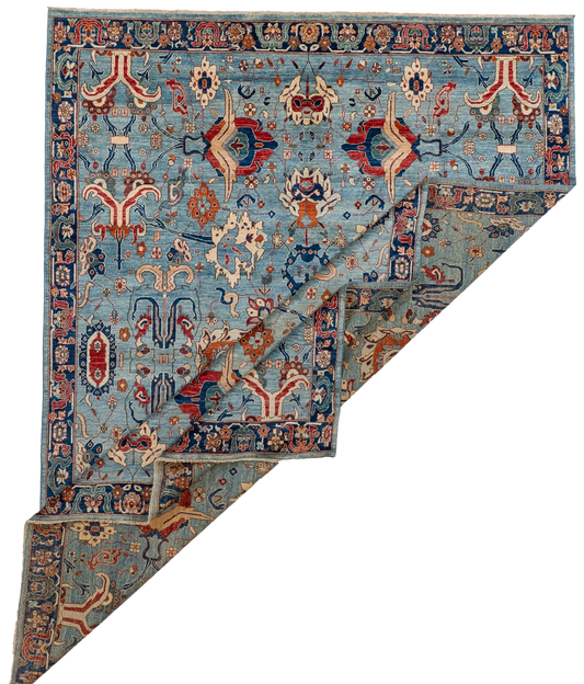 W 9 L 11.8 Malayer 100% Wool Hand-Woven All Over Design - 66659