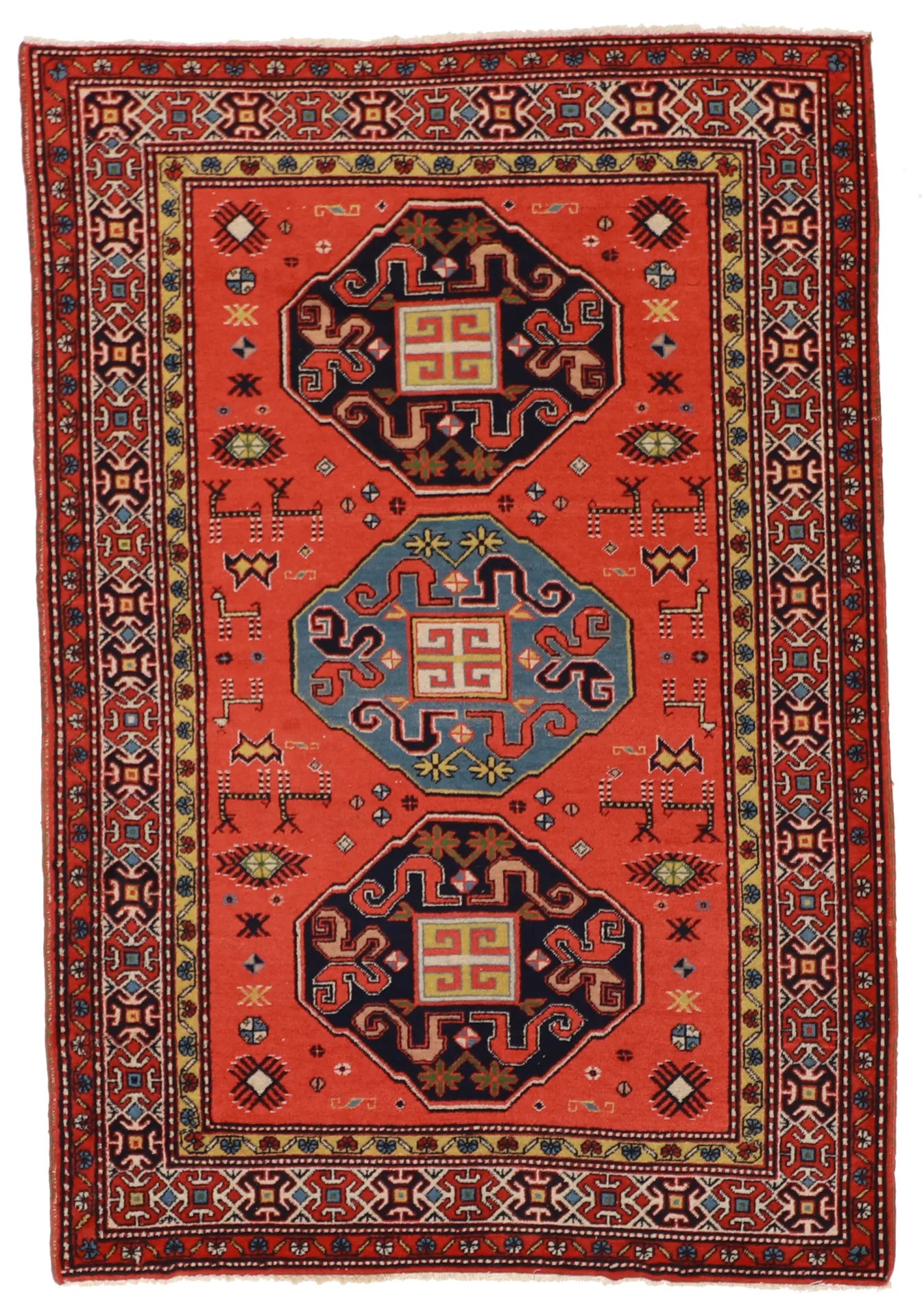 W 6.2 L 4.3 Azarbayjan S. Antique 100% Wool Handmade Tribal Design - 7460