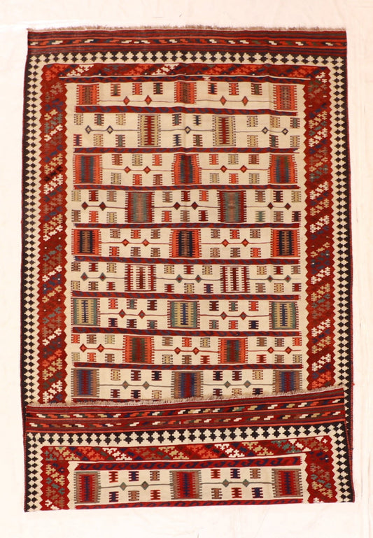 6x9 - Gashgai Fine Wool Geometric Rectangle - Hand Knotted Rug