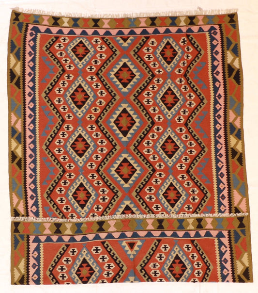 7x10 - Kilim Fine/Wool Geometric Rectangle - Hand Knotted Rug