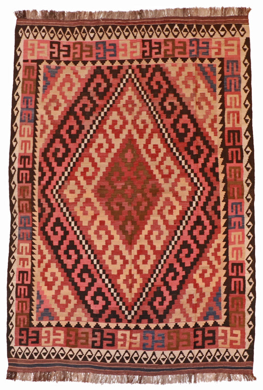 7x10 - Kilim Fine/Wool Geometric Rectangle - Hand Knotted Rug