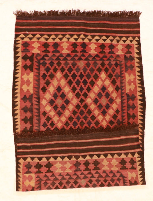 4x6 - Kilim Wool Geometric Rectangle - Hand Knotted Rug