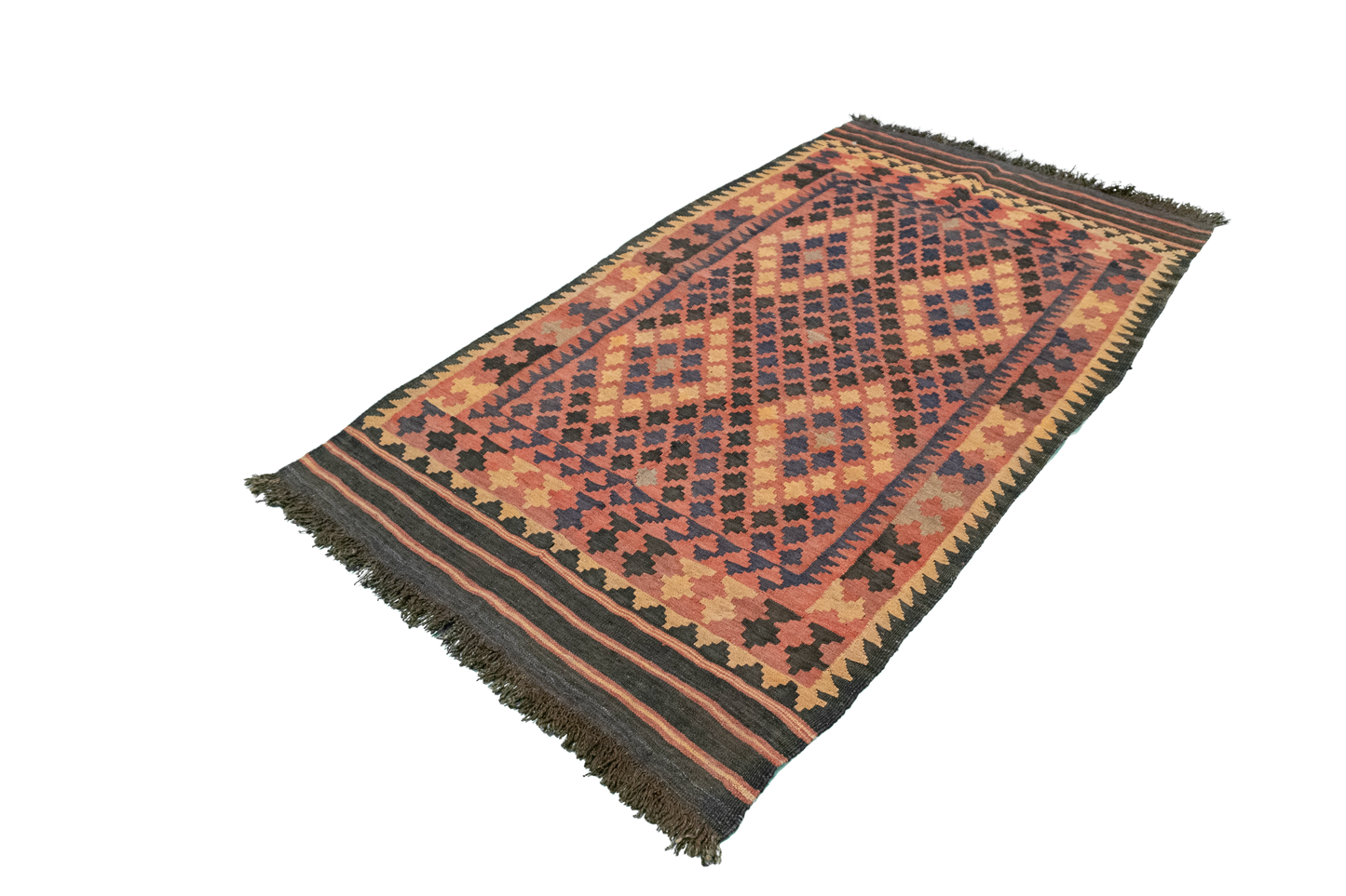 4x6 - Kilim Wool Geometric Rectangle - Hand Knotted Rug