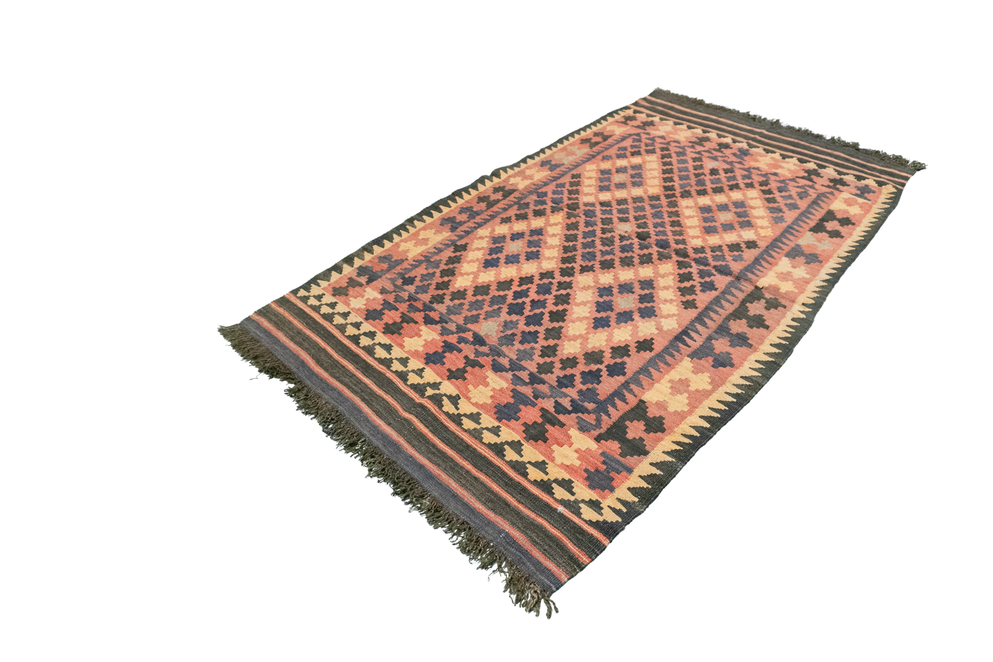 4x6 - Kilim Wool Geometric Rectangle - Hand Knotted Rug