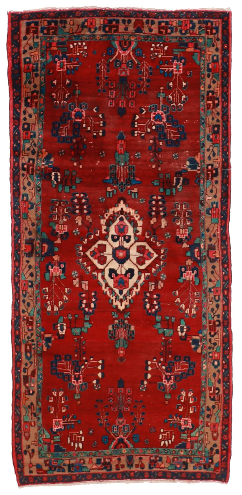 W 4.3 L 9.3 Hamadan S. Antique Runner 100% Wool Handmade Floral Design - 15736