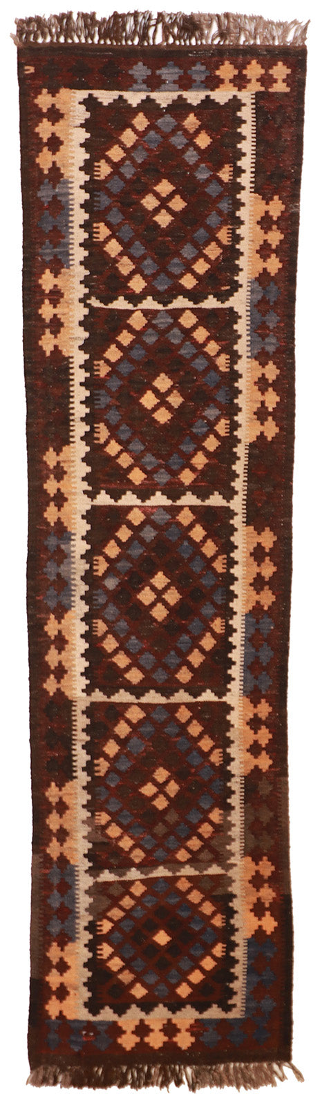 2'6"x9'6" Runner - Kilim Wool Geometric Rectangle - Hand Knotted Rug