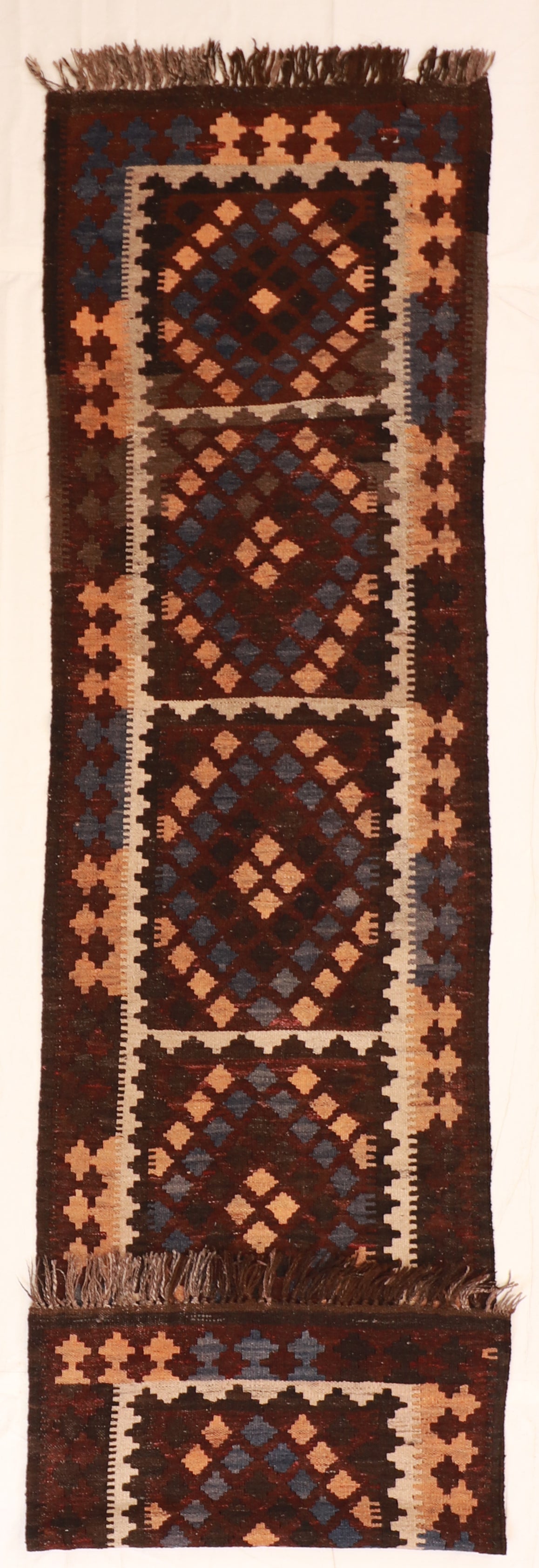 2'6"x9'6" Runner - Kilim Wool Geometric Rectangle - Hand Knotted Rug