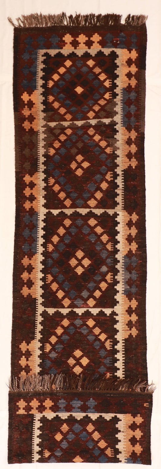 2'6"x9'6" Runner - Kilim Wool Geometric Rectangle - Hand Knotted Rug