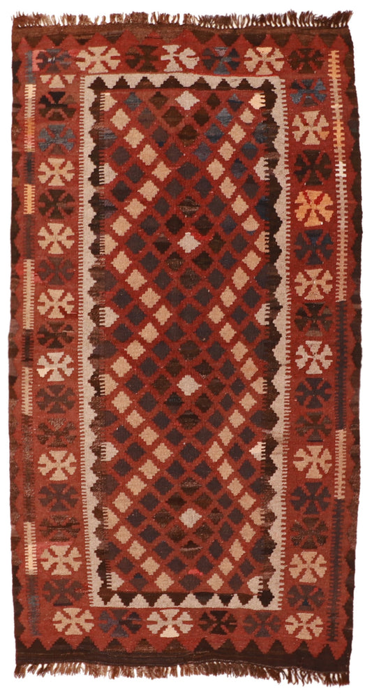 4x6 - Kilim Wool Geometric Rectangle - Hand Knotted Rug