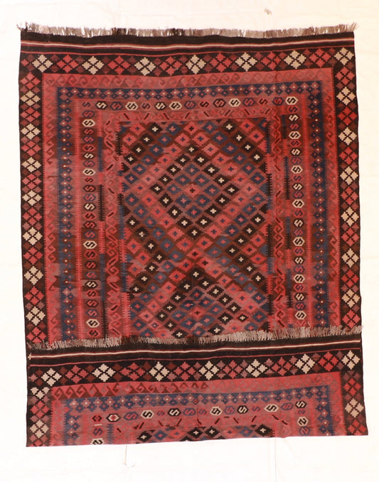 7x10 - Kilim Wool Geometric Rectangle - Hand Knotted Rug