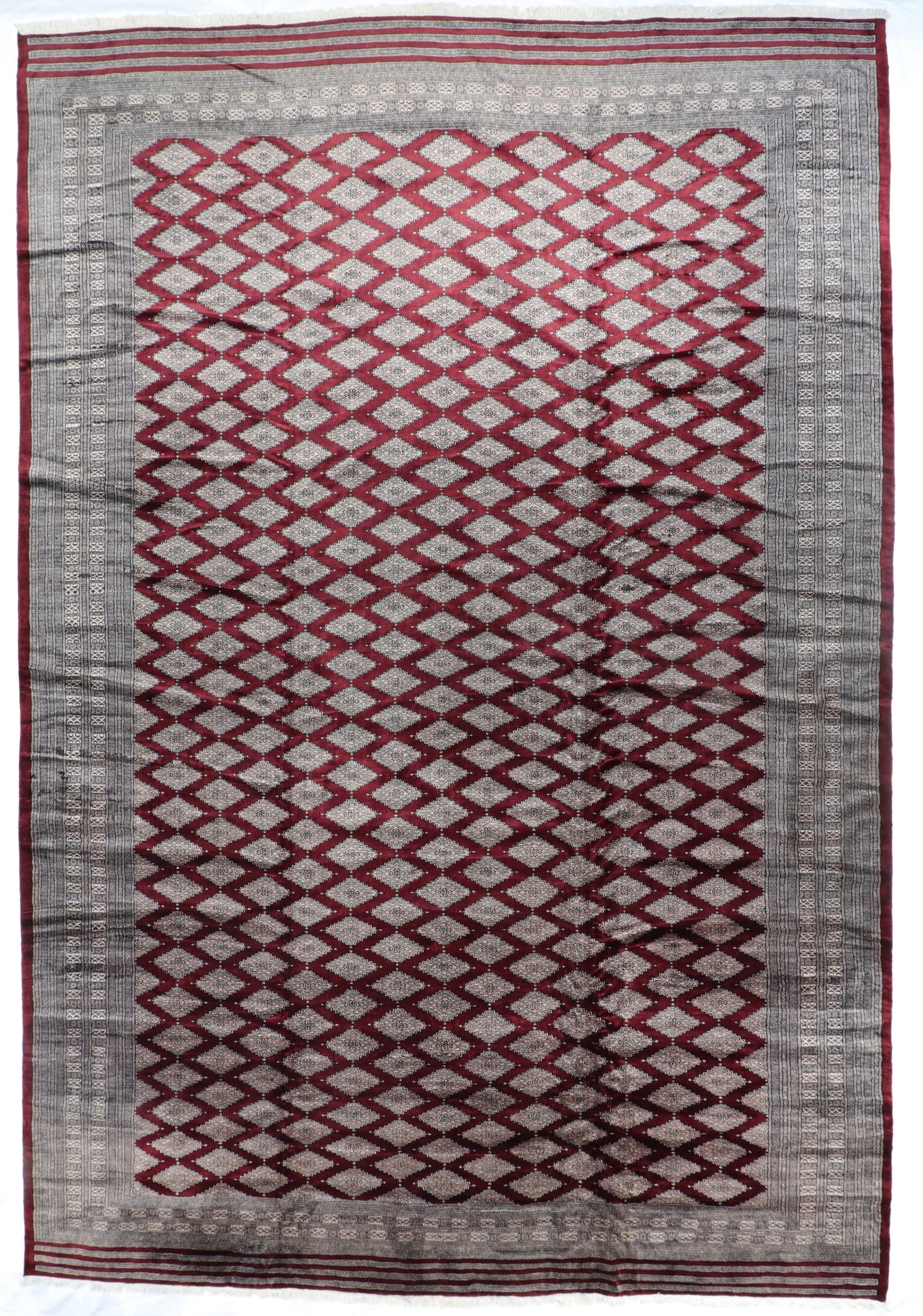 12.3 x 18- Kashmiri Fine Geometric Rectangle - Hand Knotted Rug