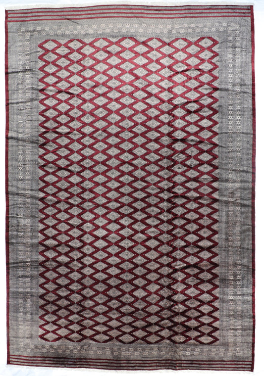 12.3 x 18- Kashmiri Fine Geometric Rectangle - Hand Knotted Rug