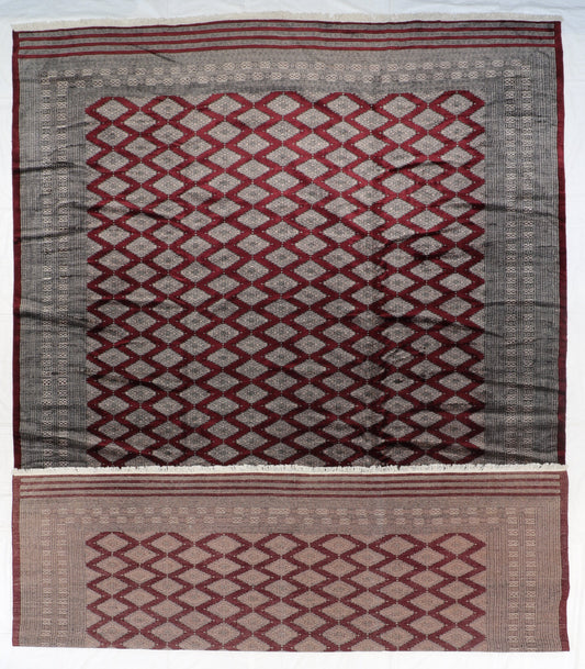 12.3 x 18- Kashmiri Fine Geometric Rectangle - Hand Knotted Rug
