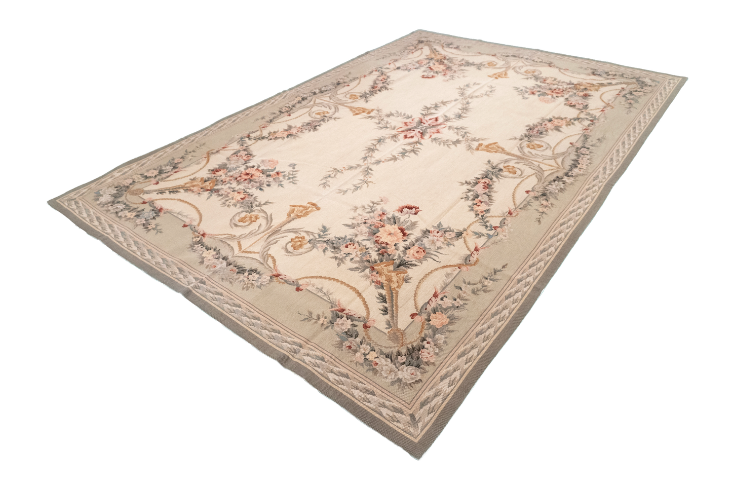 W 6.1 L 9.1 Needle Point 100% Wool Hand-Woven Floral Design - 22087