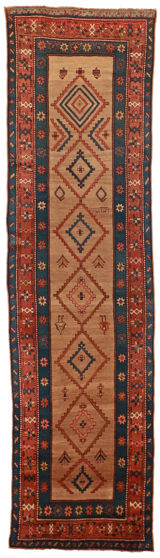 W 3.10 L 14.2 Azarbijan Antique Runner 100% Wool Handmade Geometric Design - 23774