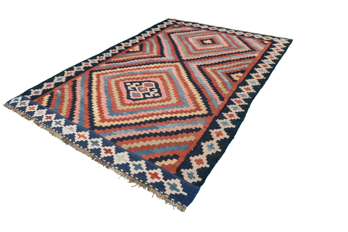 W 5.10 L 8.1 Azarbyjan Antique 100% Wool Hand-Woven Geometric Design - 23784
