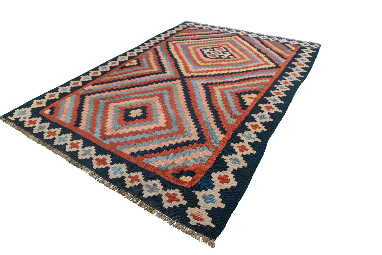 W 5.10 L 8.1 Azarbyjan Antique 100% Wool Hand-Woven Geometric Design - 23784