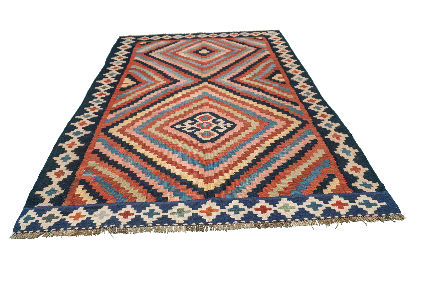 W 5.10 L 8.1 Azarbyjan Antique 100% Wool Hand-Woven Geometric Design - 23784