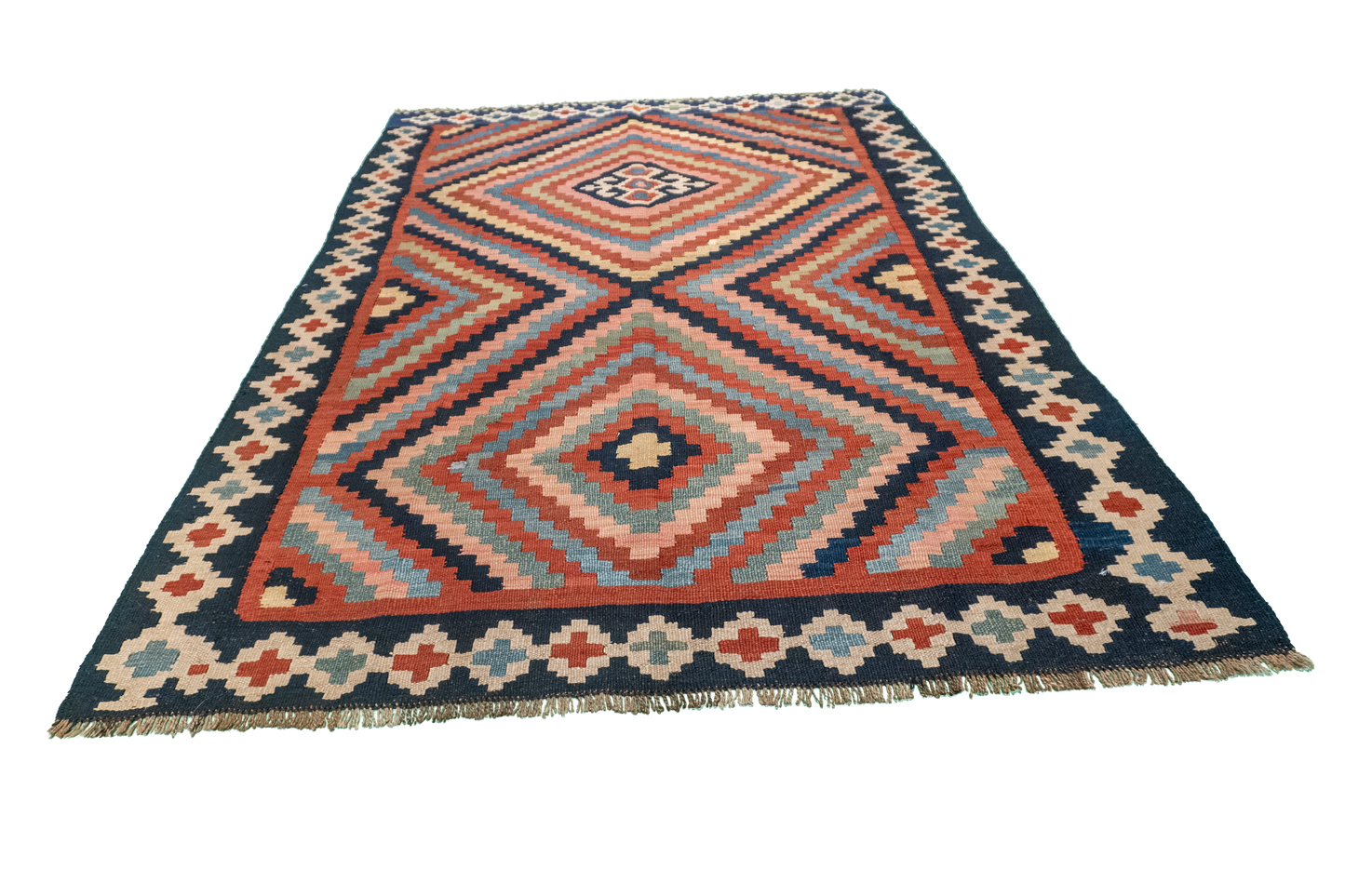 W 5.10 L 8.1 Azarbyjan Antique 100% Wool Hand-Woven Geometric Design - 23784