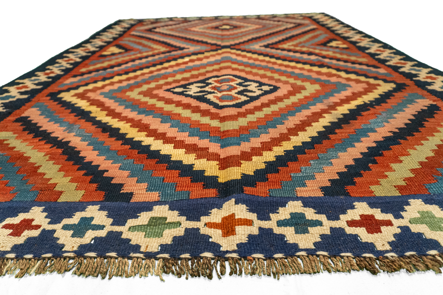 W 5.10 L 8.1 Azarbyjan Antique 100% Wool Hand-Woven Geometric Design - 23784