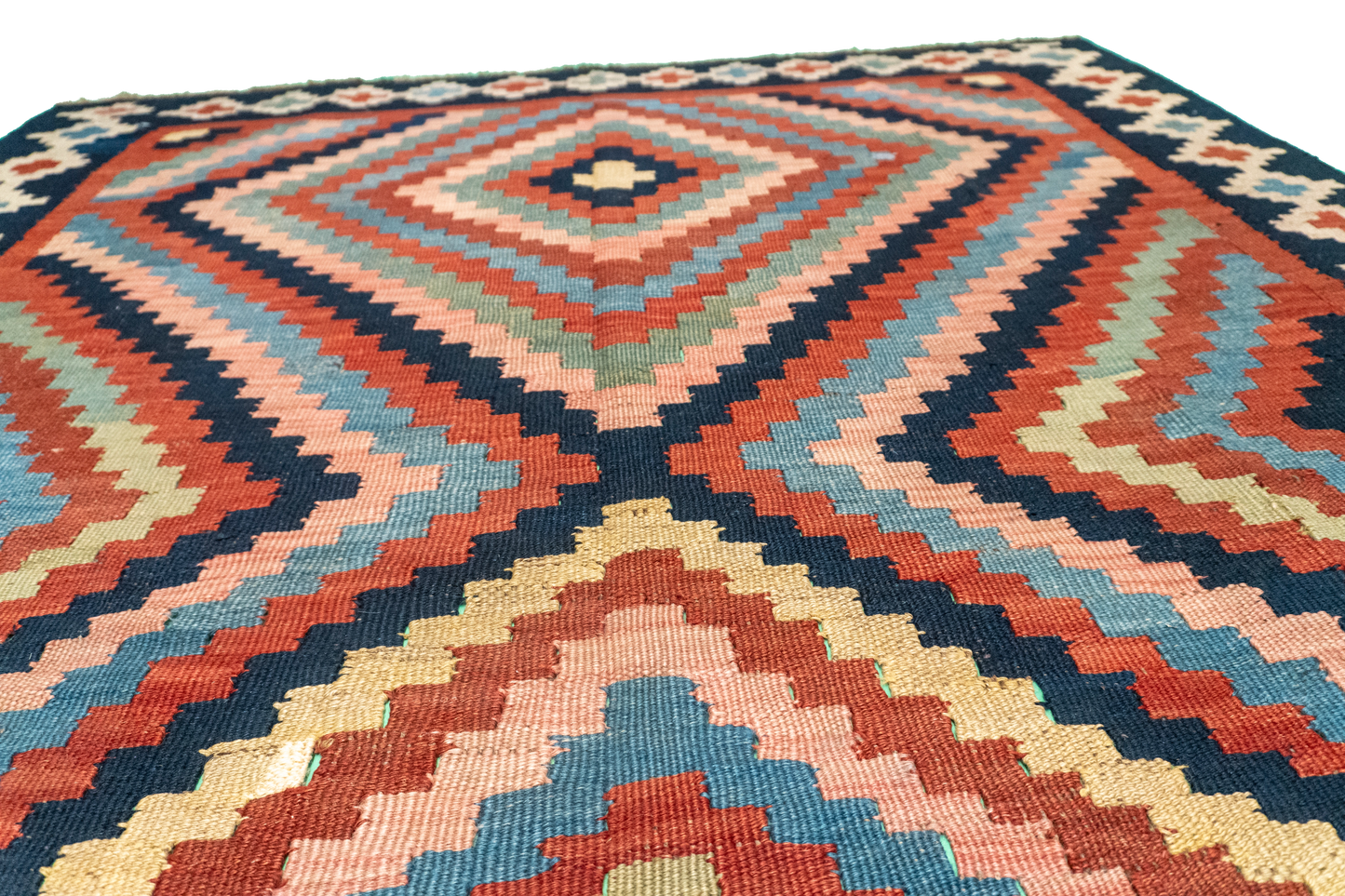 W 5.10 L 8.1 Azarbyjan Antique 100% Wool Hand-Woven Geometric Design - 23784