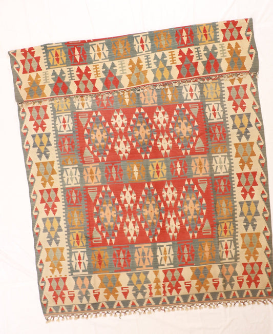 7x10 - Kilim Wool Geometric Rectangle - Hand Knotted Rug