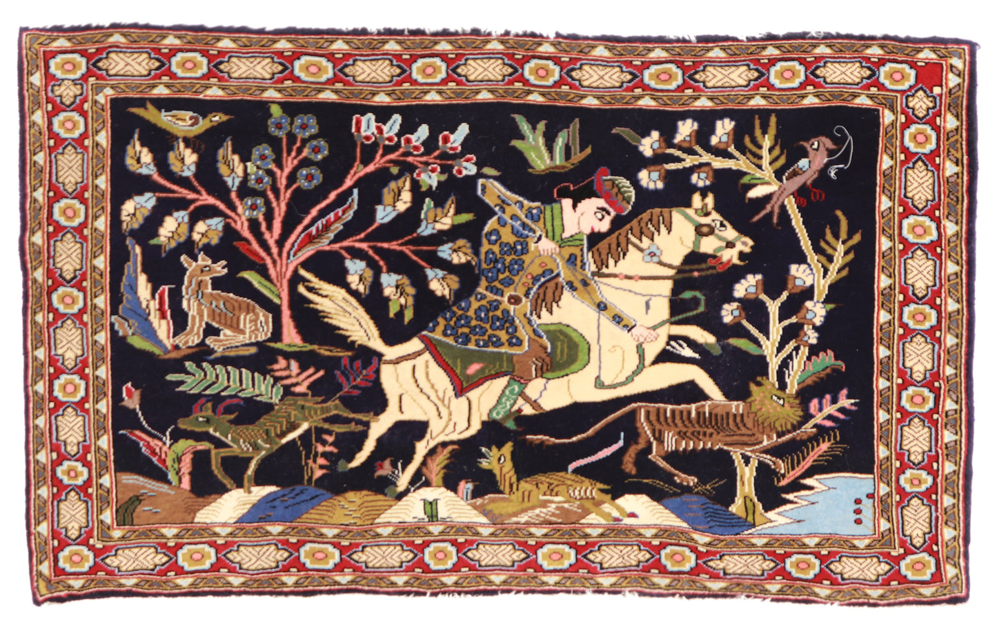 W 3.5 L 2 Kashan Antique 100% Wool Handmade All Over Design - 24895