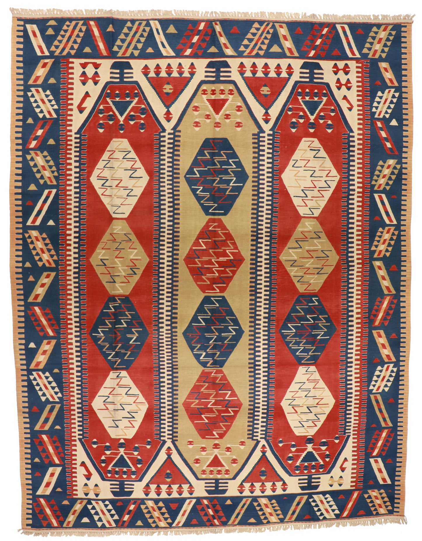 10x13 - Kilim Wool Geometric Rectangle - Hand Knotted Rug