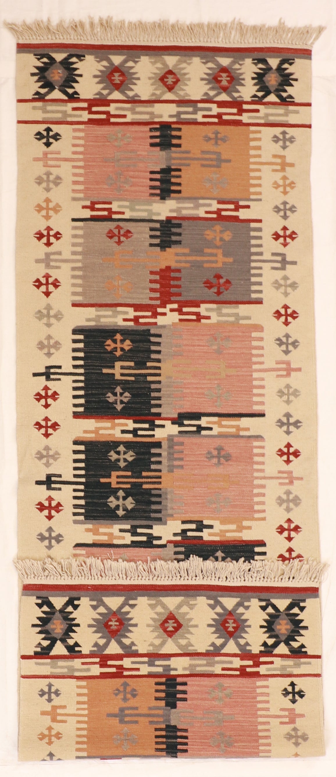 2.8 x 8 Runner - Soumak Kilim Fine/Wool Geometric Rectangle - Hand Knotted Rug