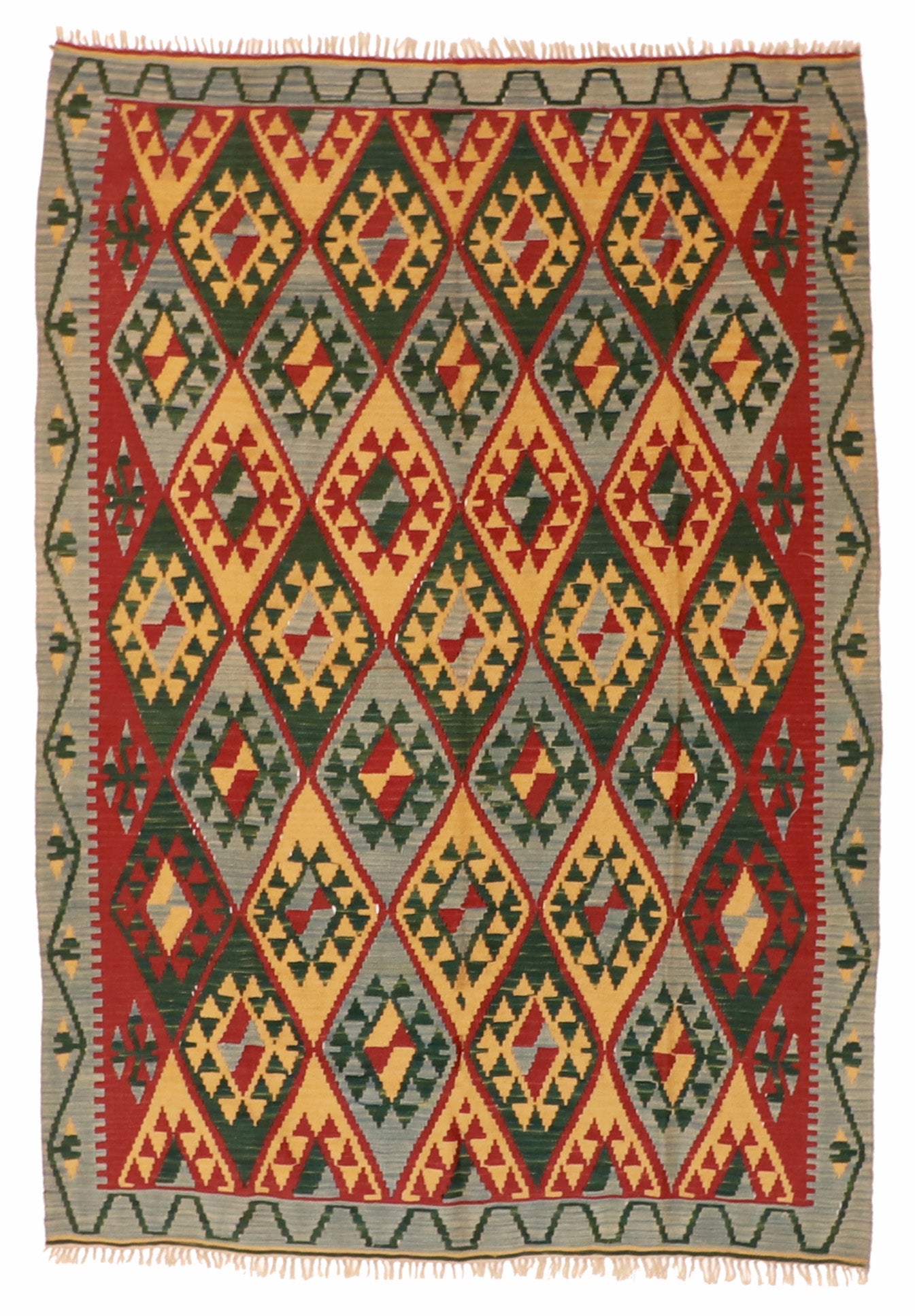 5x7 - Kilim Fine/Wool Geometric Rectangle - Hand Knotted Rug