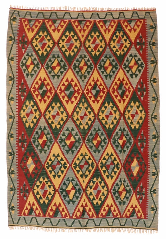 5x7 - Kilim Fine/Wool Geometric Rectangle - Hand Knotted Rug