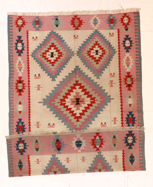 7x10 - Kilim Wool Geometric Rectangle - Hand Knotted Rug