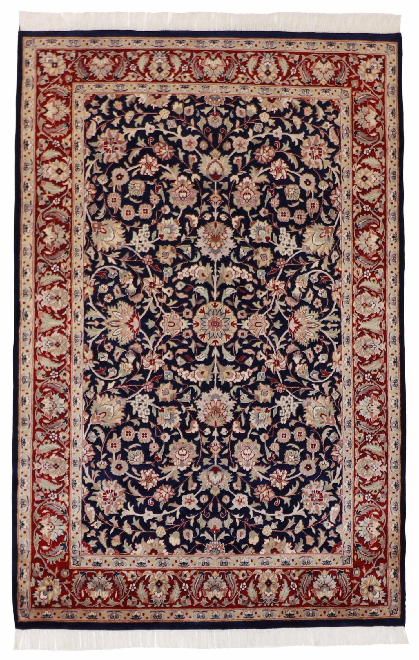 4x6 - Qum Fine Floral Rectangle - Hand Knotted Rug
