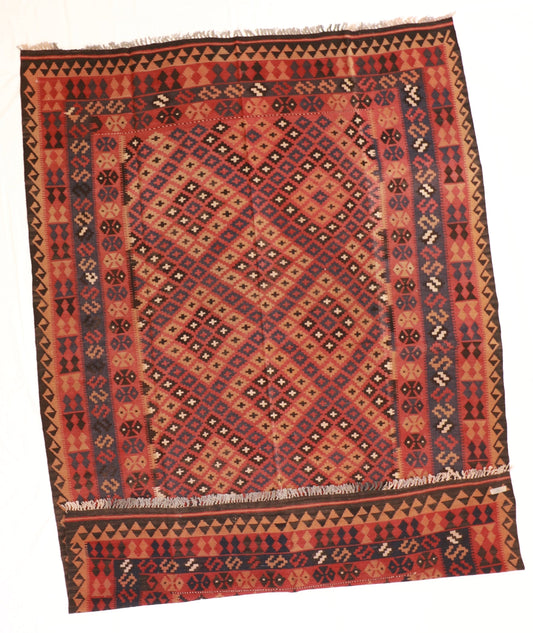 7x10 - Kilim Wool Geometric Rectangle - Hand Knotted Rug