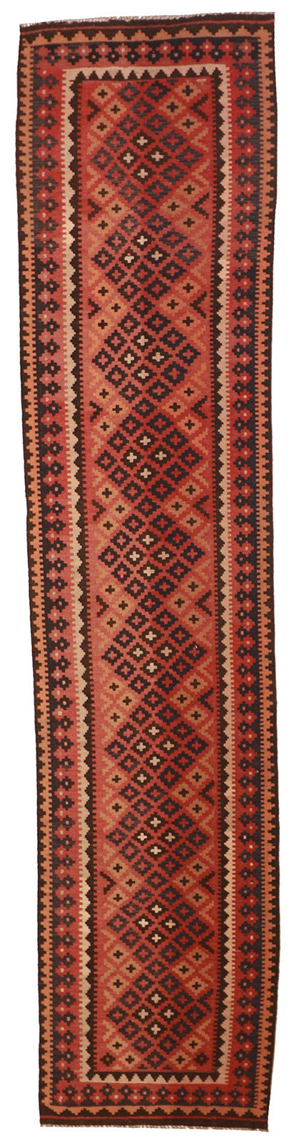2.6 x 12.7 Runner - Kilim Wool Geometric Rectangle - Hand Knotted Rug