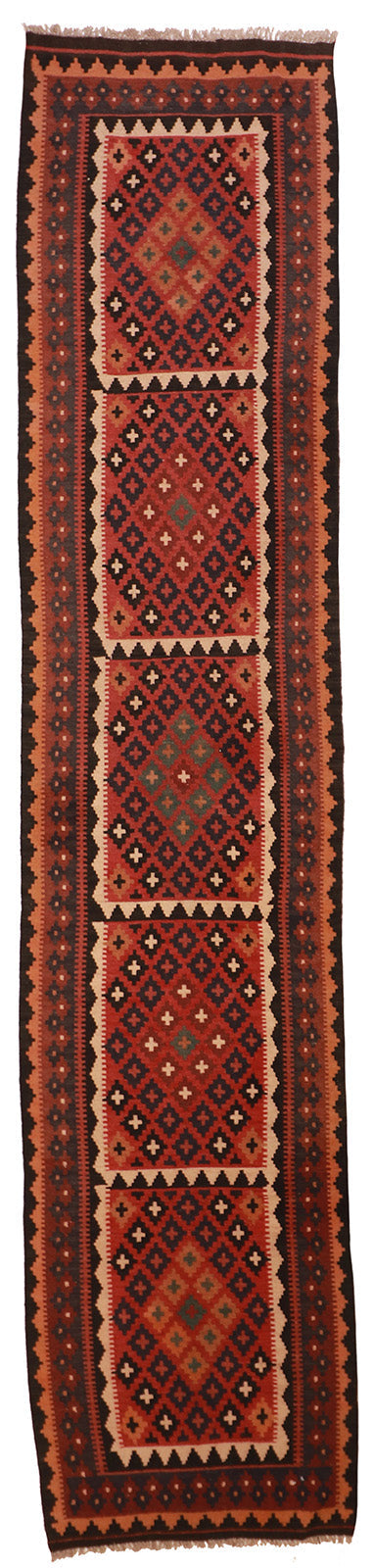 2'6"x12'1" Runner - Kilim Wool Geometric Rectangle - Hand Knotted Rug