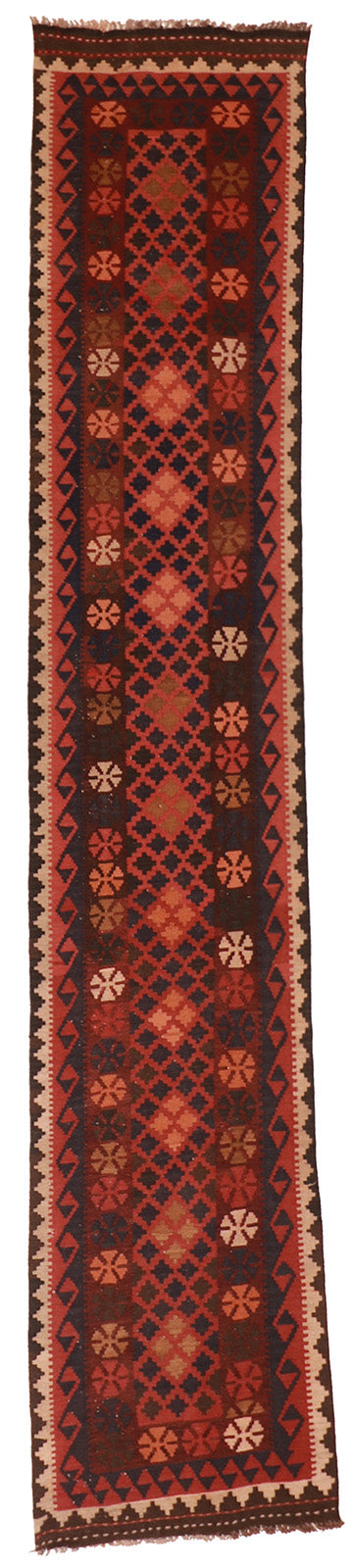 2.4 x 12.10 Runner - Kilim Wool Geometric Rectangle - Hand Knotted Rug
